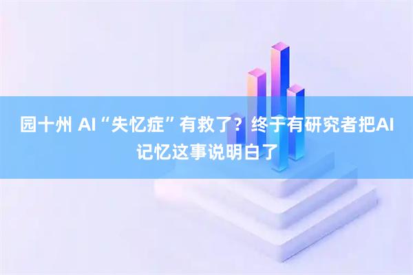 园十州 AI“失忆症”有救了？终于有研究者把AI记忆这事说明白了